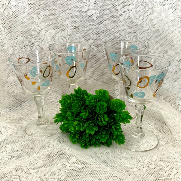 VTG Set of 4 cocktail sherry glasses Amoeba Boomerang  Atomic by Federal Glass. - Picture 1 of 5